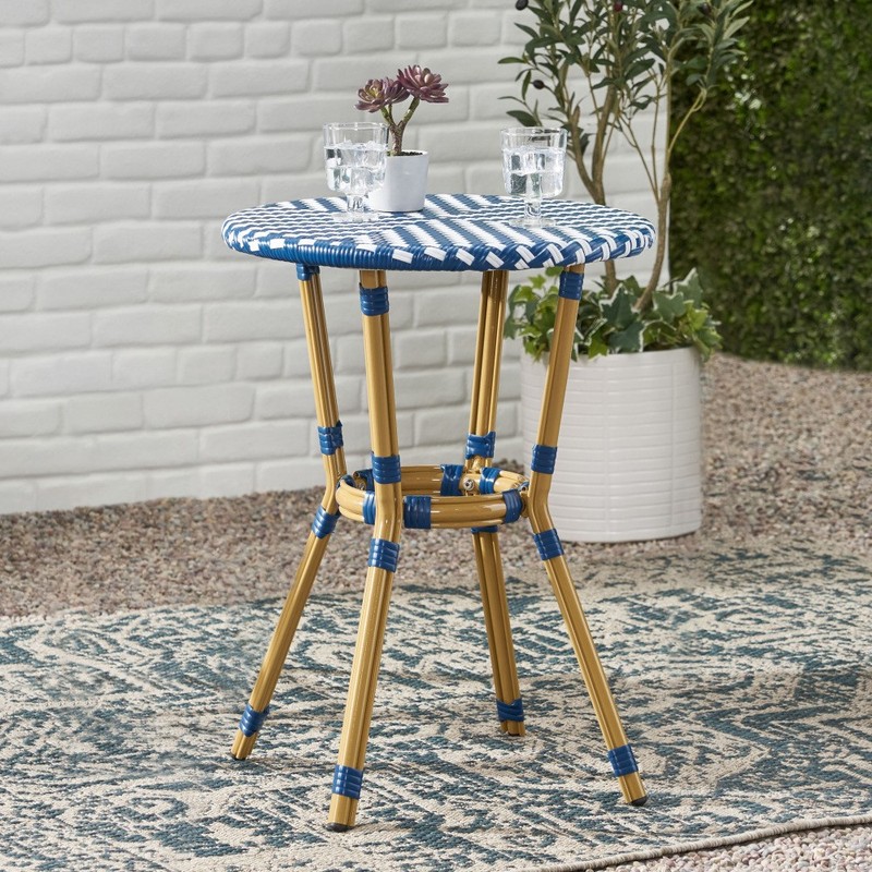 French Bistro Table,21.75" Outdoor Rattan Patio Side Table,Aluminum Frame
