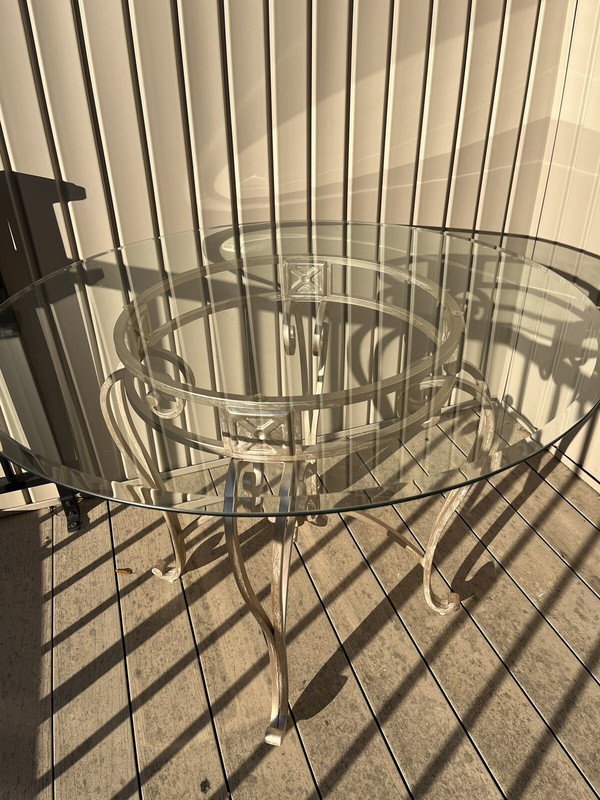 Glass Top Center Table with Metal Base 42”D x 30”H gallery