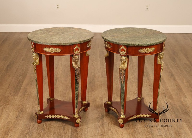 French Empire Style Pair Of Round Marble Top Ormolu Mounted Side Tables gallery