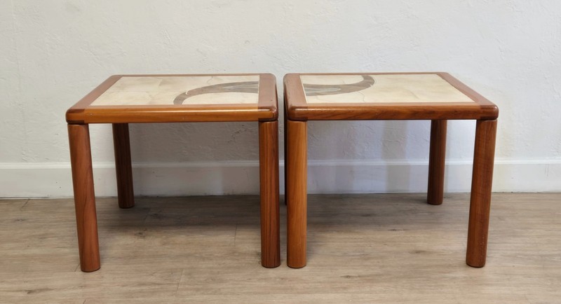 Pair Danish Haslev Tiled Teak End Tables-Vintage Tue Poulson Arizona End Tables