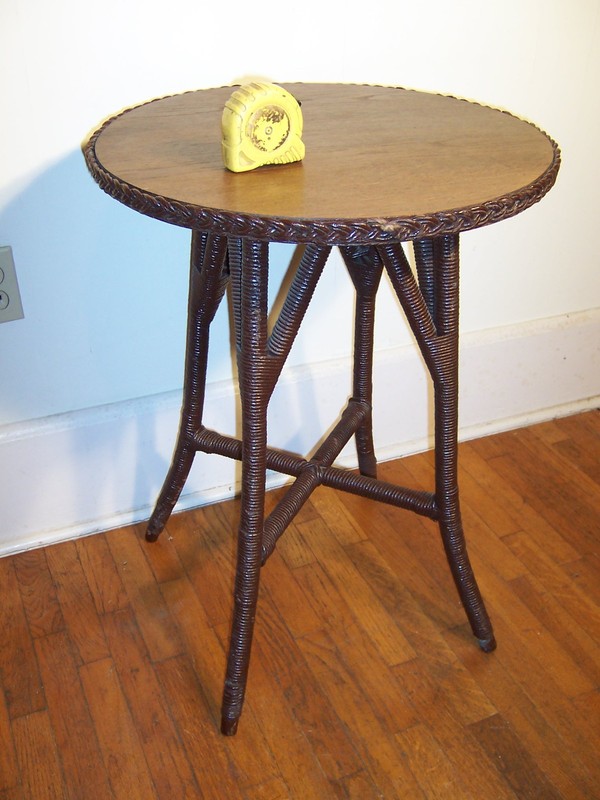 Antique Original Arts & Crafts Oak & Wicker Lamp Side Table 28" Tall gallery