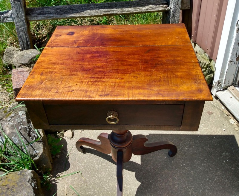 Antique Maple One Drawer Stand w 3 Splayed Scrolled Legs New England Style 1800s gallery