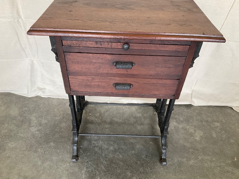 19th Century Gothic Cast Iron & Walnut Industrial Work Table Stand Bench Rare gallery