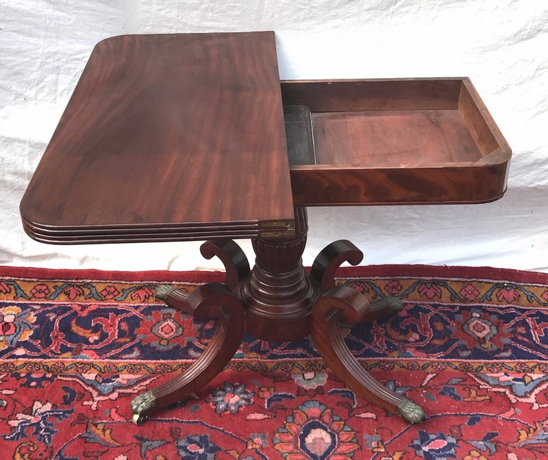 ANTIQUE FEDERAL PERIOD BOSTON MAHOGANY GAME OR CARD TABLE CONSOLE BY ISAAC VOSE gallery