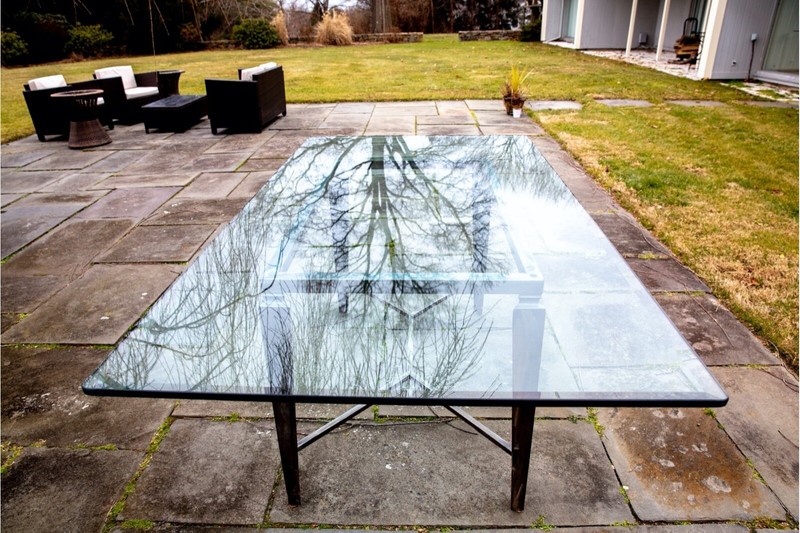 Vintage Massive Glass Top And Steel Rectangular Dining Table gallery