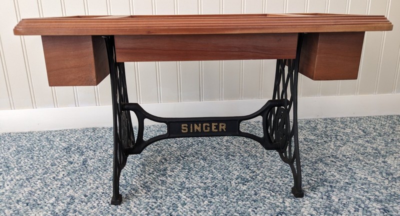 SINGER Antique Planter - Unique & Rare! - Cast Iron Legs & Knotty Pine Cabinet gallery