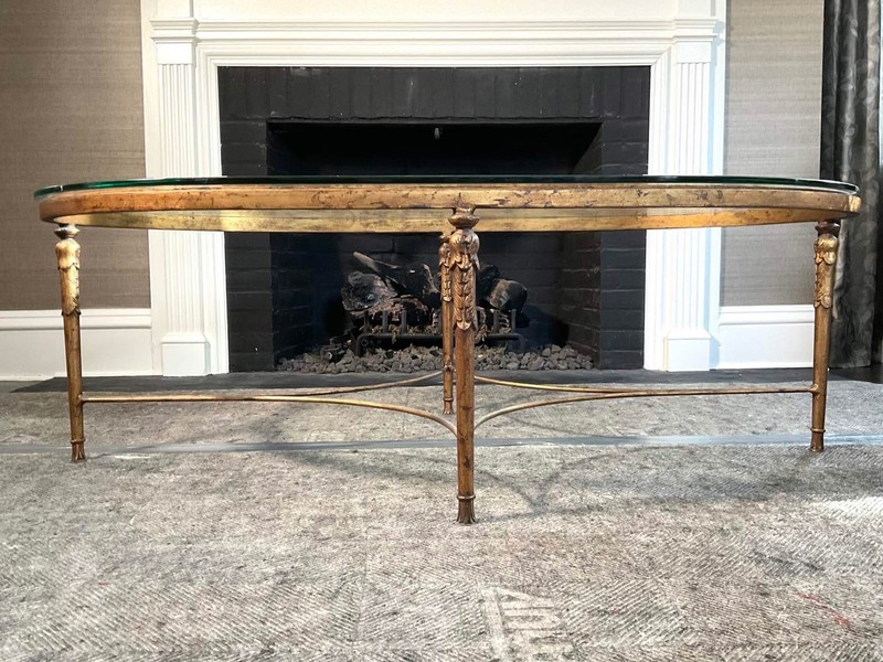 Vintage Minton-Spidell Oval Gilded Iron And Glass Top Coffee Table gallery