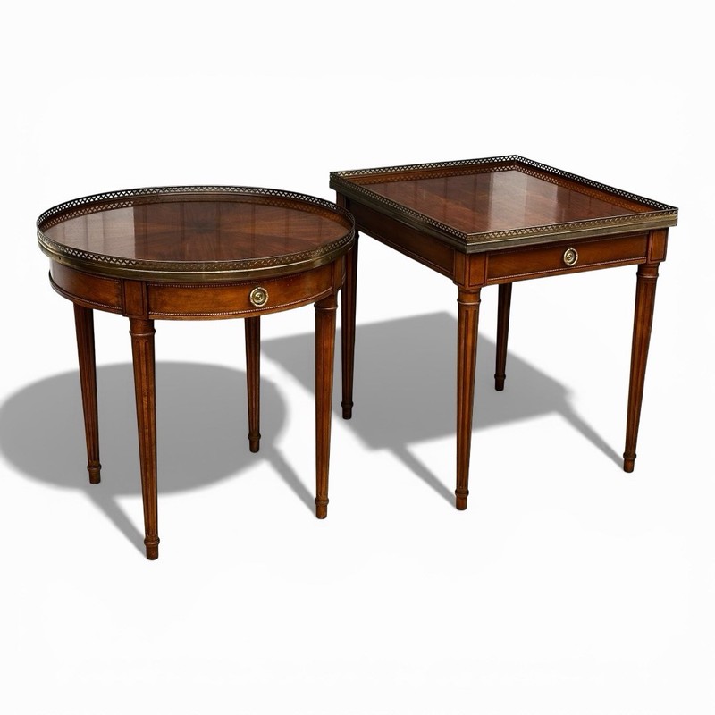 Baker Furniture Square Milling Road Louis XVI Bouillotte Accent Table 26" Walnut gallery