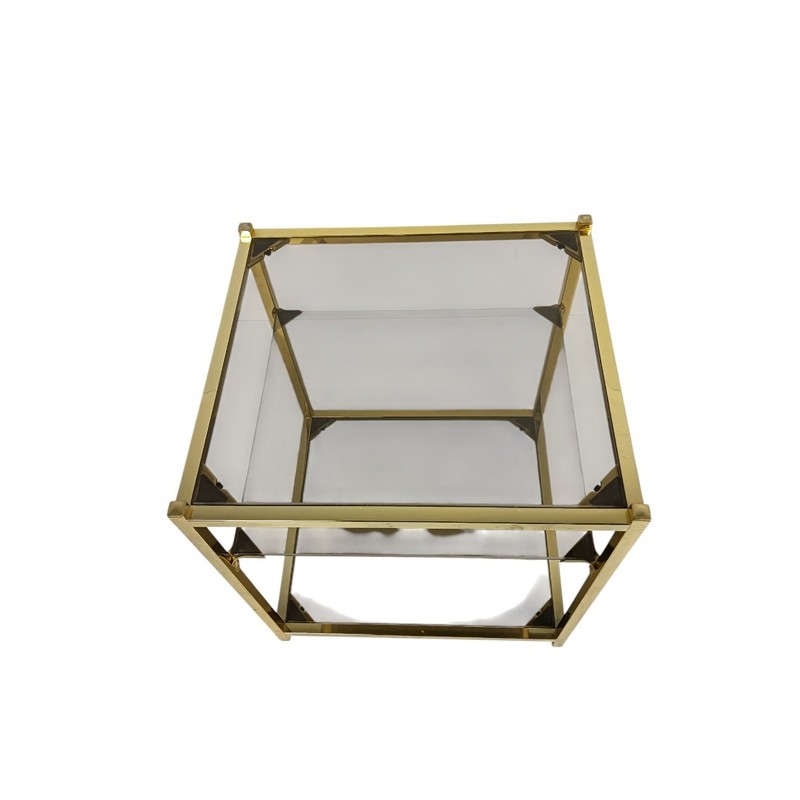 Vintage Hollywood Regency Side Table Three Tier Smoked Glass Dewulf 1970s gallery