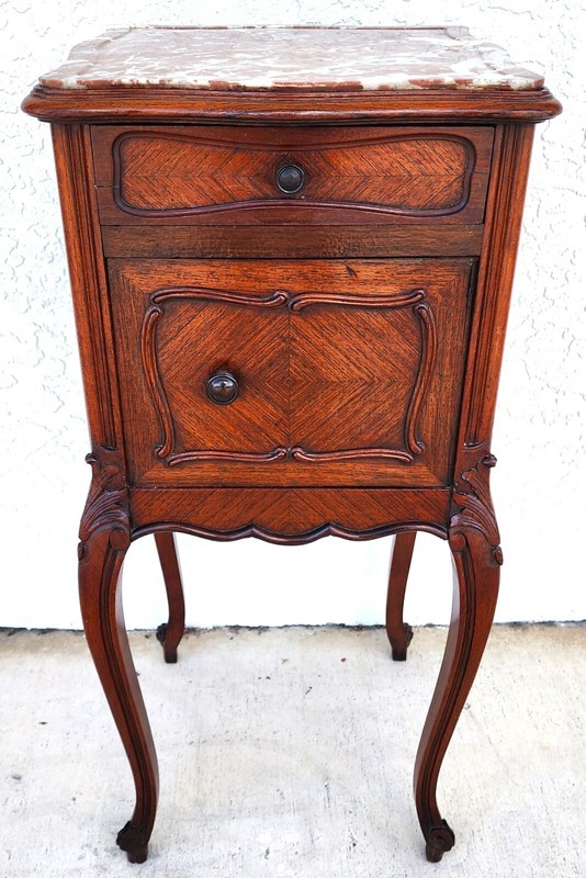 French Bedside Cabinet End Table Walnut & Marble gallery