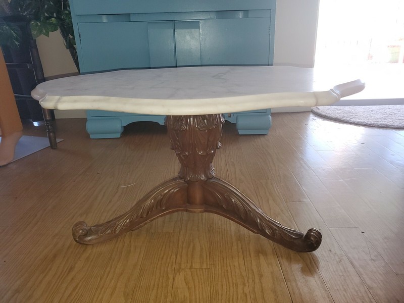 Antique Victorian Beveled Marble Top with Hand Carved Mahogany Coffee/End Table