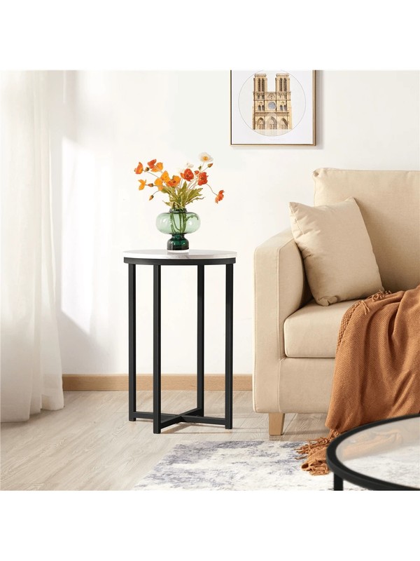 Butterslay Faux Marble Side Table X-Base Round Accent Protective Pads gallery