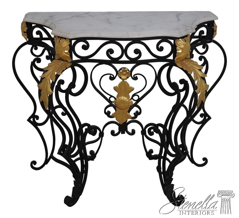 67540: Wrought Iron Marble Top Console Foyer Table