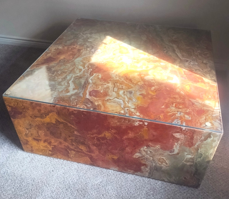 1970s Italian Marble Coffee Cocktail Square Table Mid Century Postmodern 36" gallery