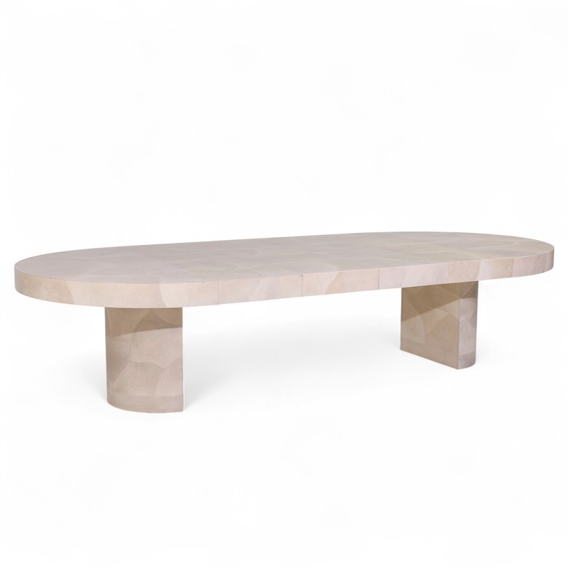 Karl Springer Style Faux Goatskin Expanding Dining Table with 4 Leaves