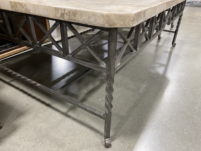 Vintage Tessellated Stone Coffee & End Table Sun Inlay Wrought Iron Frame gallery