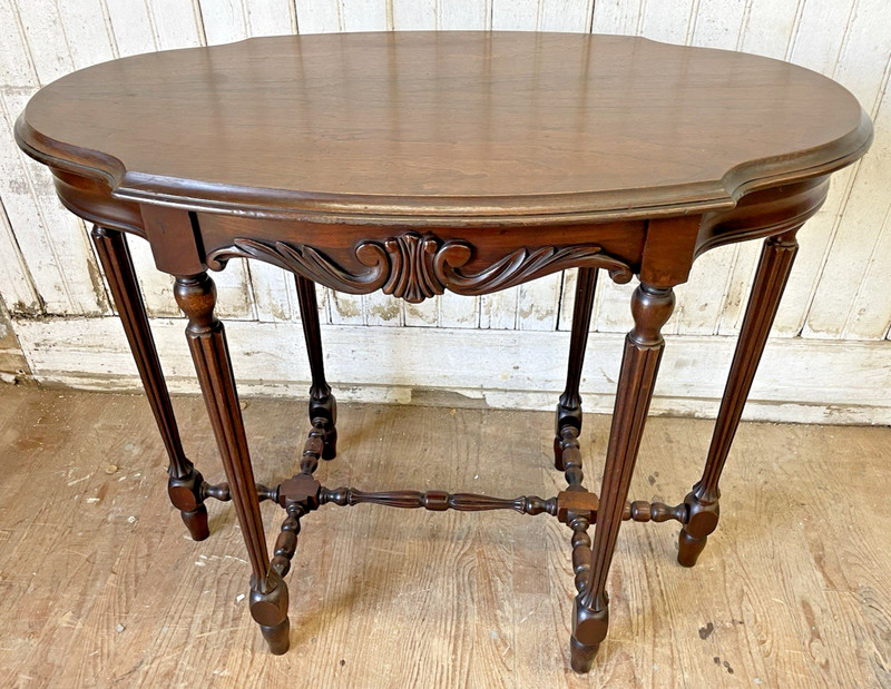 Antique 6 Leg Table with stretcher base 20″ x 34″ top Walnut Radio table