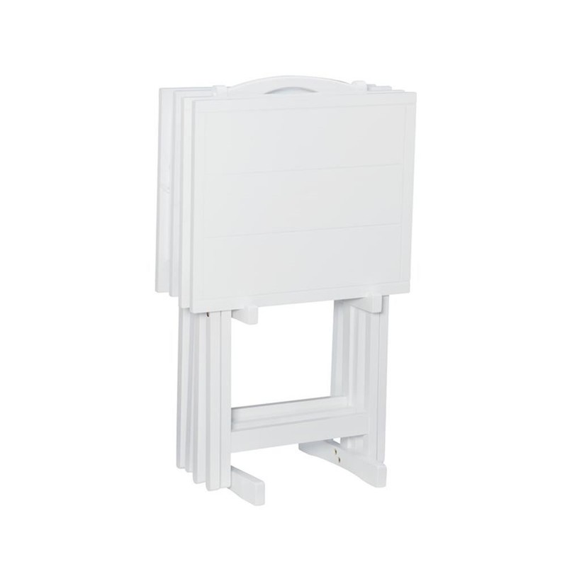 Linon Lisbon Five Piece Wood Tray Table Set in Whitewash gallery