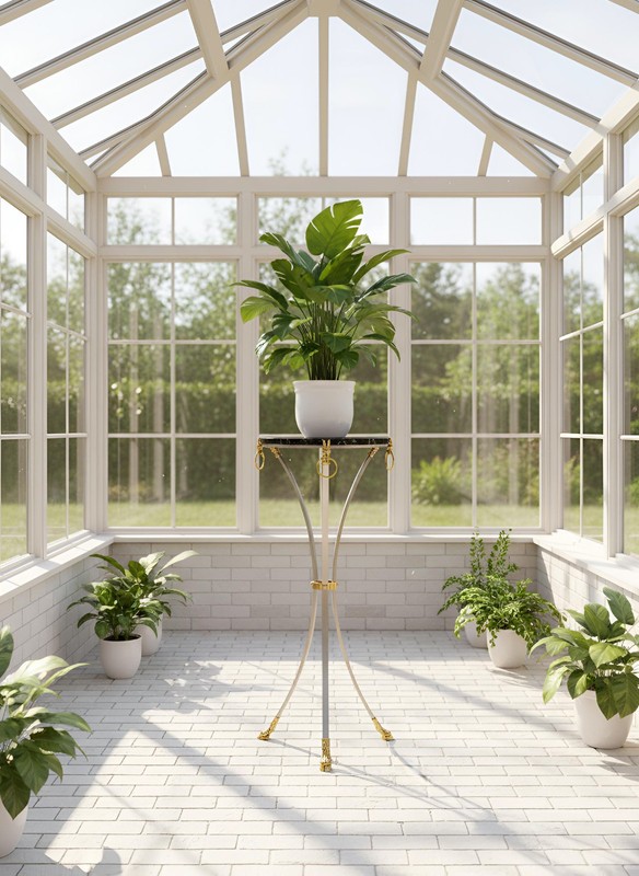 Hollywood Regency Steel Marble Top Pedestal Plant Stand Gueridon Table gallery