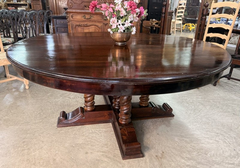 Vintage Country French 72" Round Solid Hardwood Barley Twist Dinning Table gallery