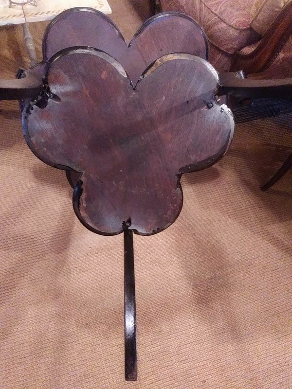 Antique Double Clover Table Wood Mahongany ? 29 x 27 widest part needs tighten gallery