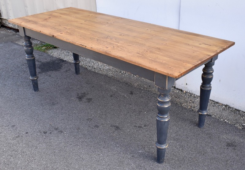 Pine Painted Base Turned Leg Farmhouse Table, Reproduction gallery