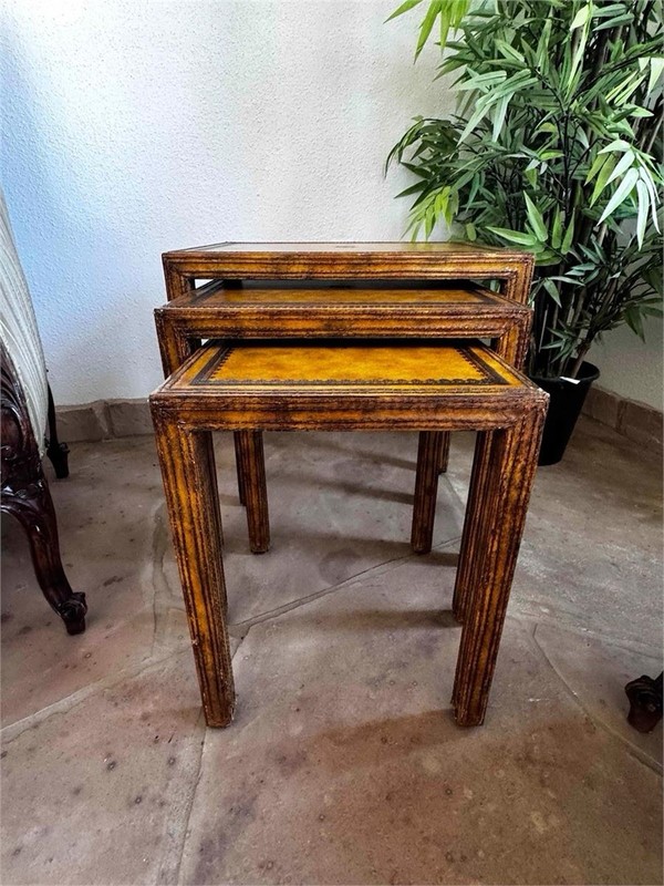 MAITLAND SMITH Set Of 3 Stack Hand Tooled Leather Surface Nesting Tables 22” T gallery