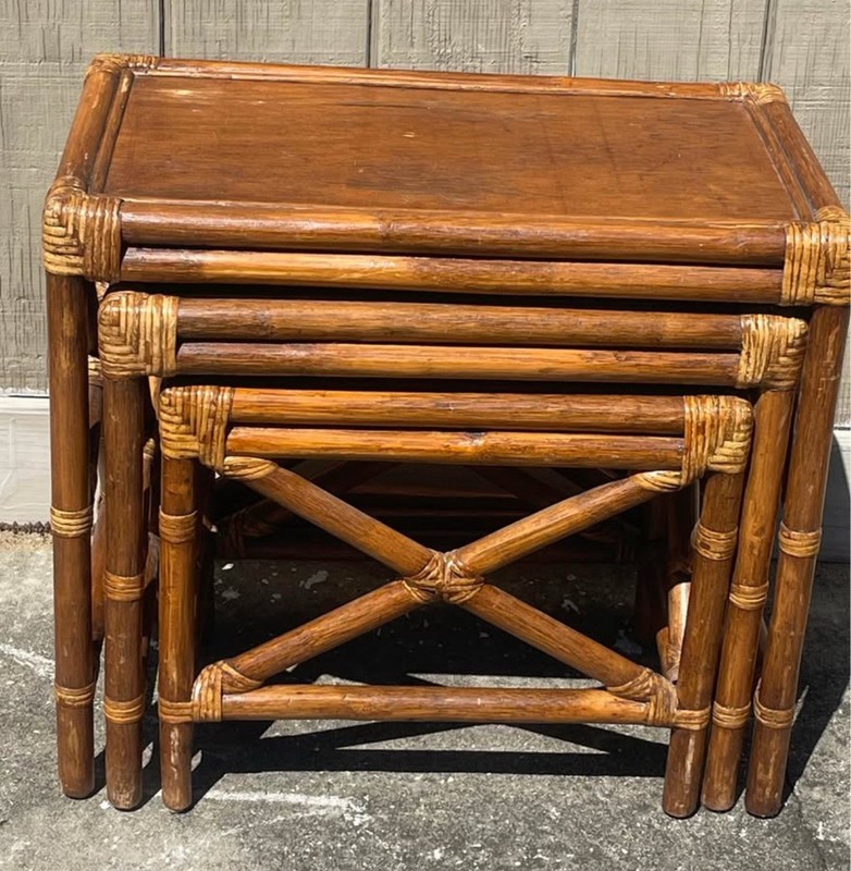 1950s Set of 3 Rattan Nesting Side Tables gallery