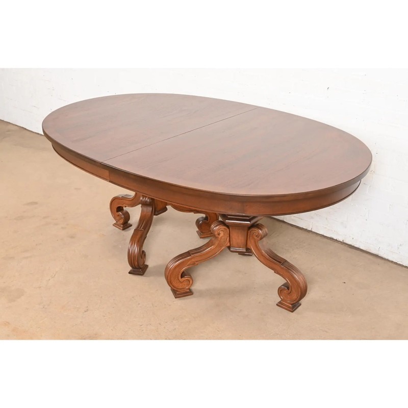 Thomasville Regency Walnut and Burl Wood Pedestal Dining Table, Refinished gallery