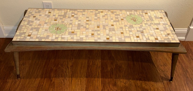 Vintage Mid Century Modern Atomic Tile Mosaic Top Coffee Table 49”L x 19”x 17” H gallery