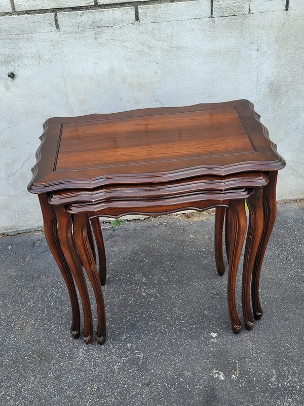 1920s Country French Walnut Nesting Tables – Antique Stacking Side Tables Set gallery
