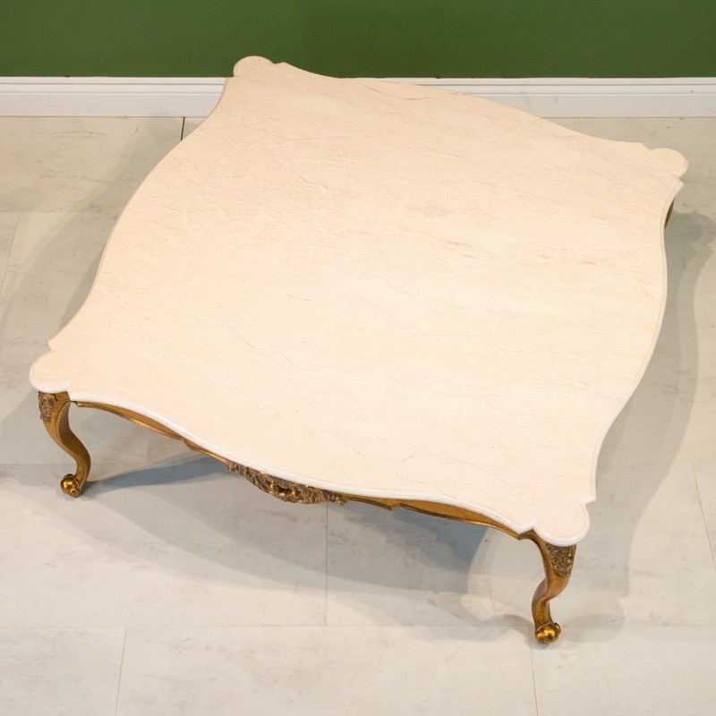 French Square large Mahogany with gold leaf solid Cream Marble Top gallery