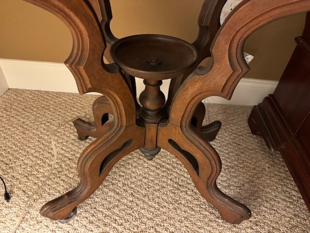 Antique Victorian Marble Top Turtle Top Stand – Excessively Carved PICK UP ONLY gallery
