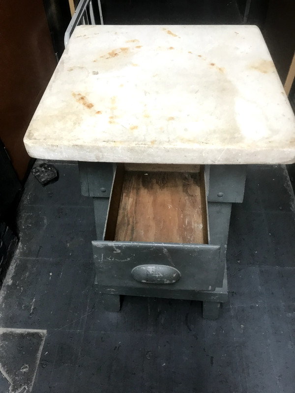 ANTIQUE SCULPTOR’S TABLE W/MARBLE TOP SHABBY INDUSTRIAL FARM ARTIST LOFT CHIC gallery