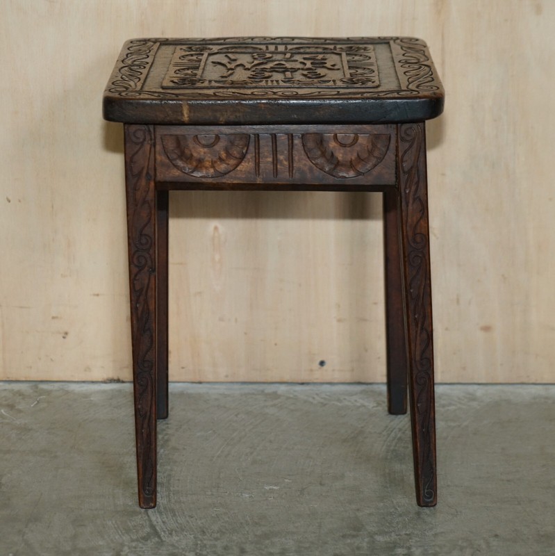 HAND CARVED 1914 - 1919 WWI SIDE TABLE MUST SEE PICTURES ONE OF A KIND PIECE gallery