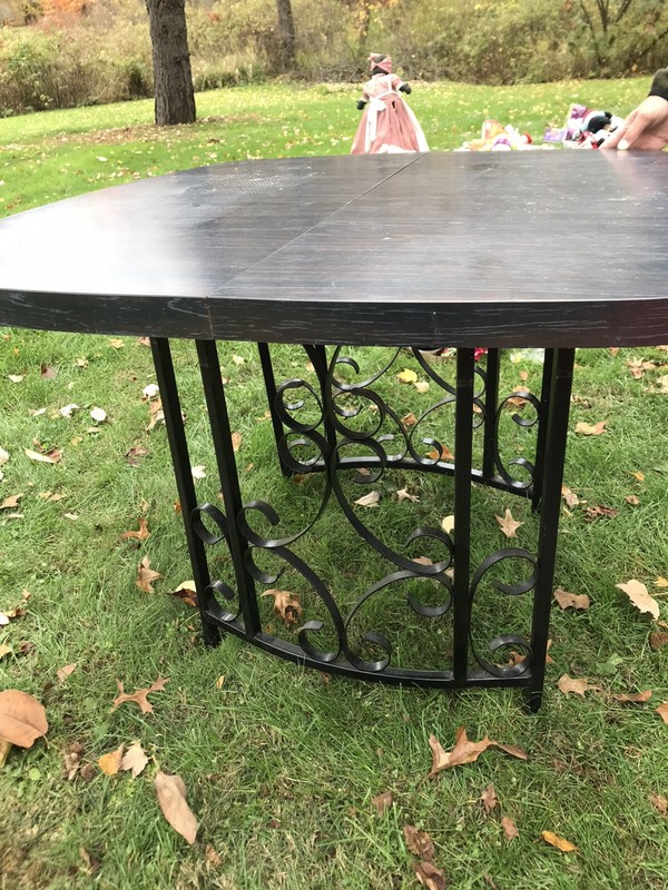 Vintage Scrolling Black Wrought Iron Small Table W/ Base 1970’s Spanish
