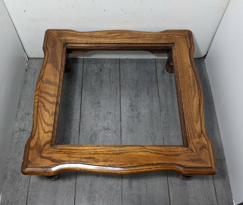 Vintage Rustic Short Oak Wood Stained Glass Table Plant Stand French Boho Chic gallery