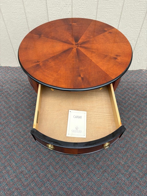 67823 Elegant Century Round Side Table with Cherry Veneer and Brass Accents gallery