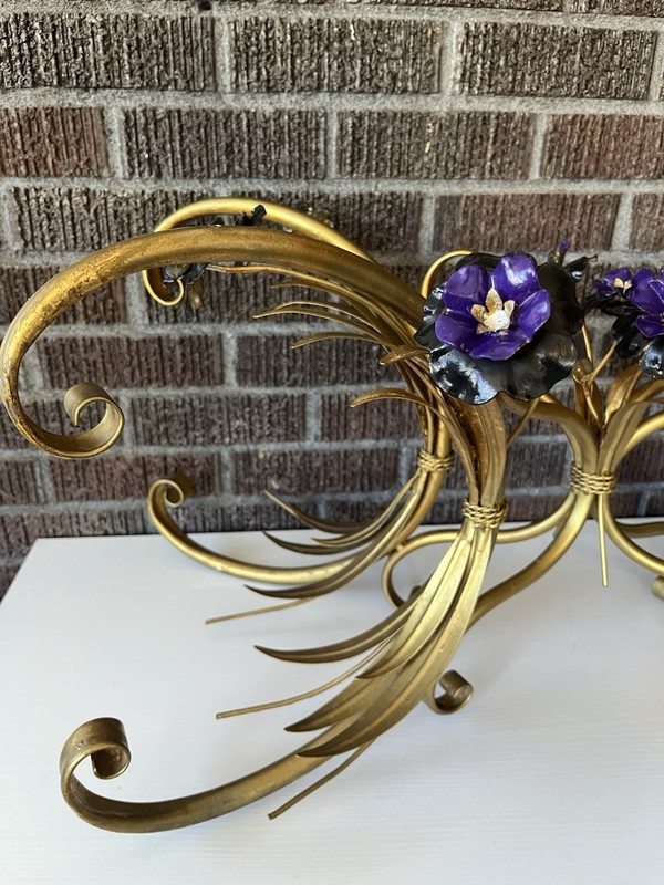 Large Vintage Gold Metal Floral Coffee Table Base Hollywood Regency 36” Italian gallery
