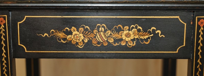ANTIQUE EDWARDIAN CIRCA 1910 CHINESE CHINOISERIE LACQUERED SIDE END LAMP TABLE gallery