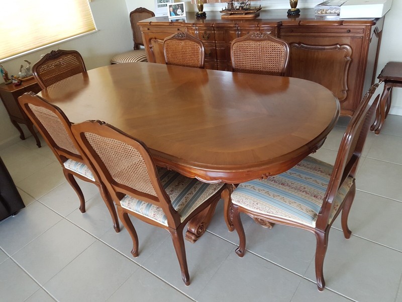 Antique French Dining Table set with 8 chairs gallery