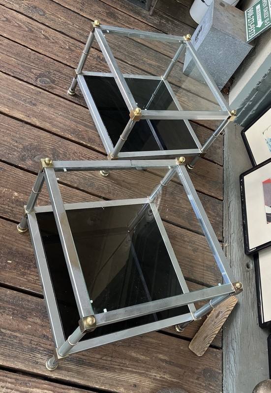 Vintage Chrome/Brass Maison Jansen Style Hollywood Regency Square End Tables (2) gallery
