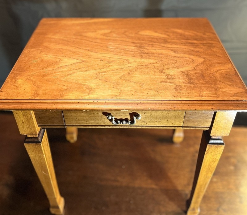 Vintage Solid Cherry Side Table w/ elt-Lined Drawer | Colonial Revival c.1935–45 gallery