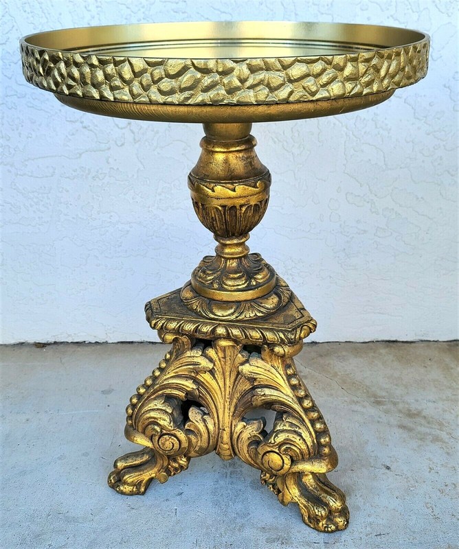 Antique Louis XV Brass Wrapped Gilt Side Accent Table With Serving Tray gallery