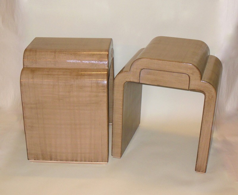 MCM 1970's Pr TABLES SPRINGER Ron SEFF Reptile Karung Snakeskin Deco Style Glam gallery