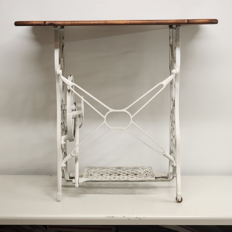 Antique Singer Sewing Machine Table Treadle Base Cast Iron Frame Wood Top 31.5" gallery