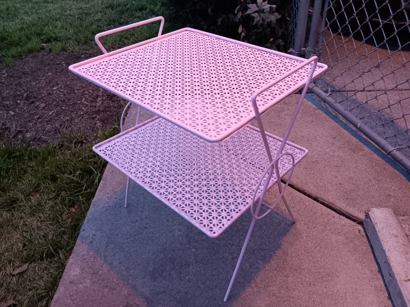 Art Deco 2-Tier Metal Garden Table Stands 23" Indoor / Outdoor Antique Lite Pink gallery