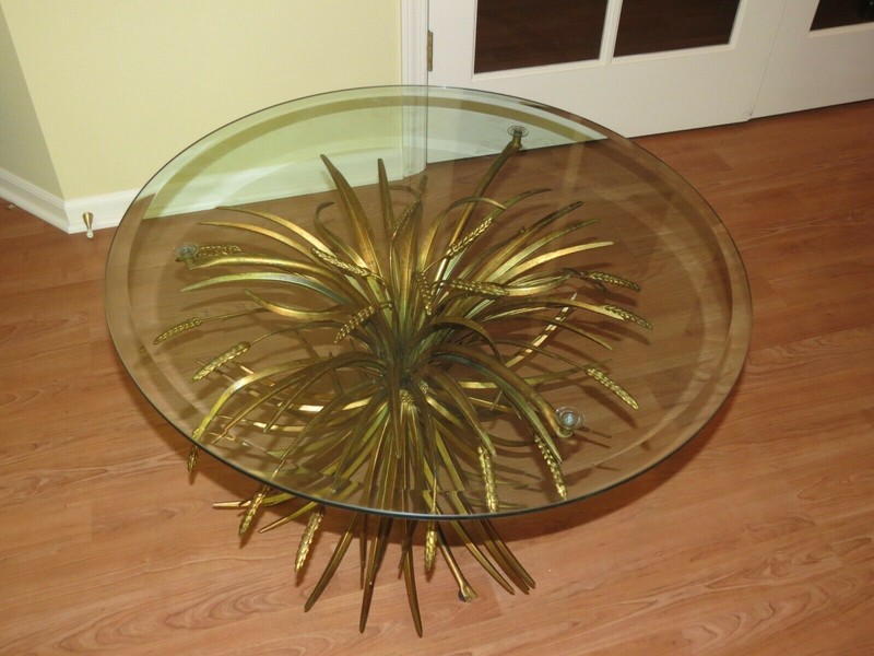 Vintage Wheat Sheaf Coffee Side Table Gold Gilt Hollywood Regency Mid Century gallery