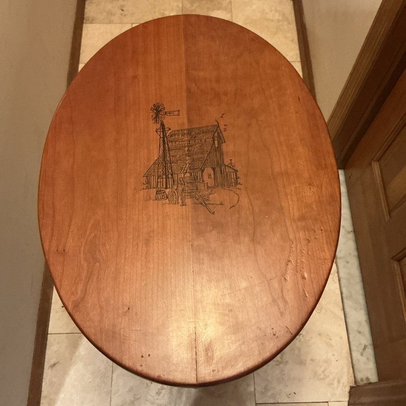 High Point Furniture Carved Cherry Tilt Top Table With Barn Etch Art! gallery