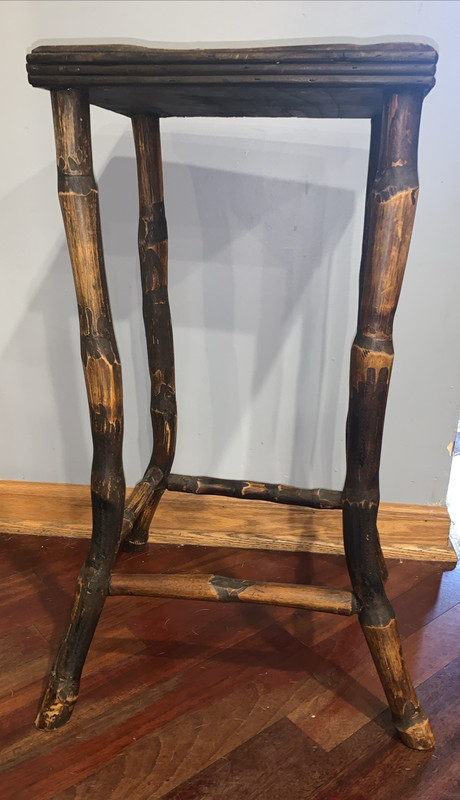 Vintage Burnt Bamboo Plant Stand Pedestal Side Table 23" H 12" X 10" Top EUC gallery